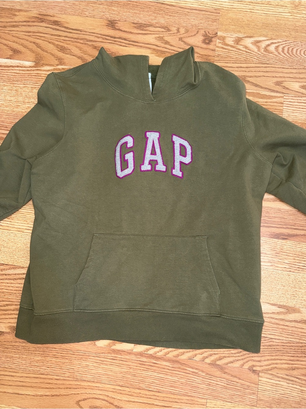 GAP Olive Green Youth Hoodie with Pink Logo